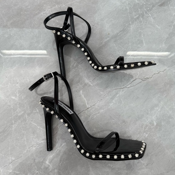NWOT Women’s Steve Madden Zelle Black Rhinestone High Heel Sandals Size 7.5 - Picture 5 of 16